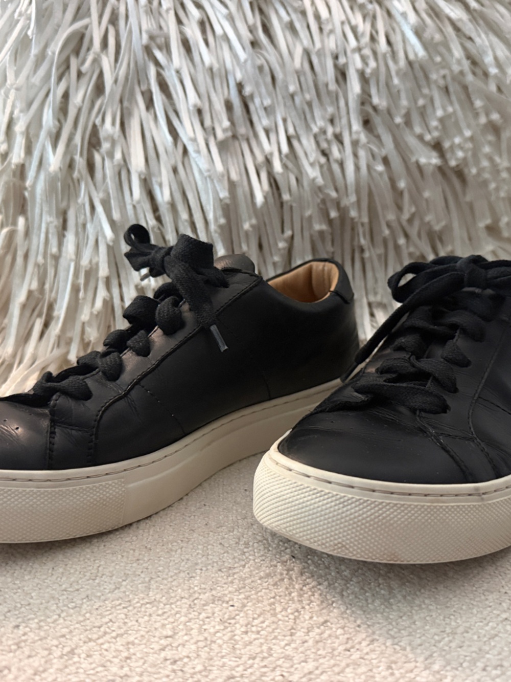 Women's GREATS Brooklyn Black Leather Platform Sneakers with white Sole